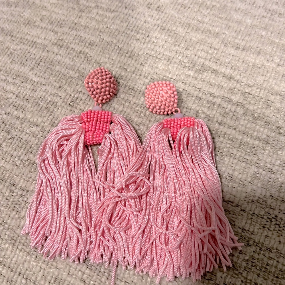 Hand made pink tassel earrings